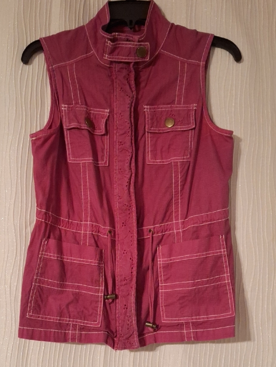 Ami Jackets & Blazers - Sleeveless Utility Vest - Raspberry Pink with White Stitching